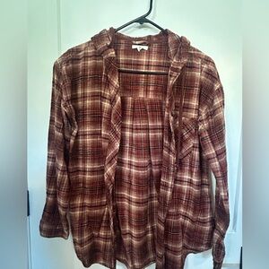 Ladies Orange Plaid Hoodie Flannel Sz Small